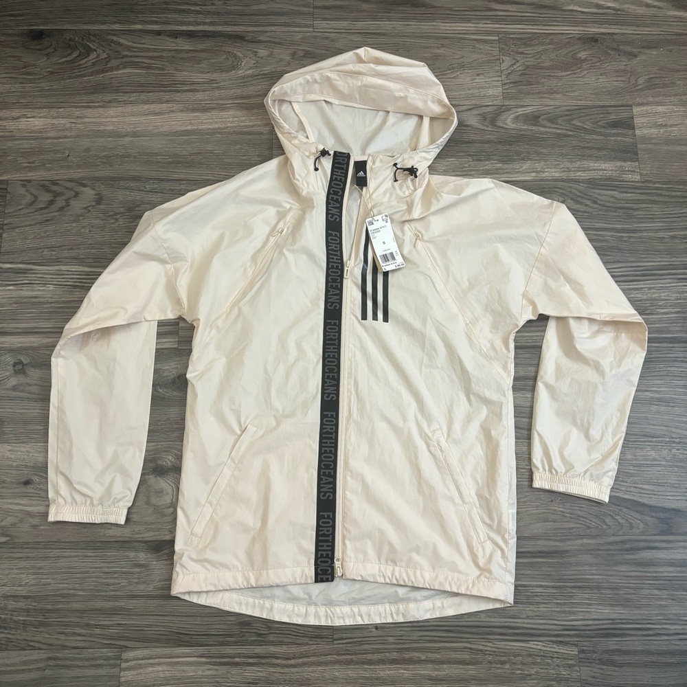 adidas WND M Casual Sports hooded Woven Jacket Beige DX9290 - Picture 4 of 5
